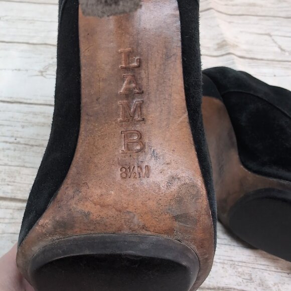 L.A.M.B. Black Suede Lace Up Stiletto Ankle Booties Women Size 8.5 - Picture 8 of 8